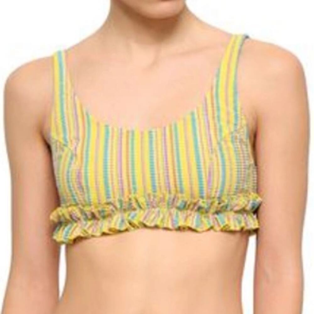 Lisa Marie Fernandez Striped Seersucker Tank Bathing Suit Swim Top Yellow 4